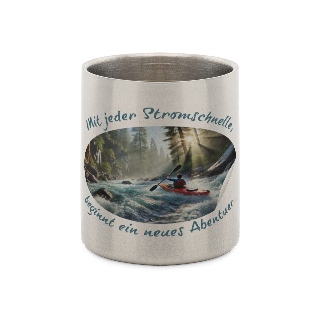 Edelstahl-Tasse mit Karabiner und Abenteuer, "Stromschnellen"