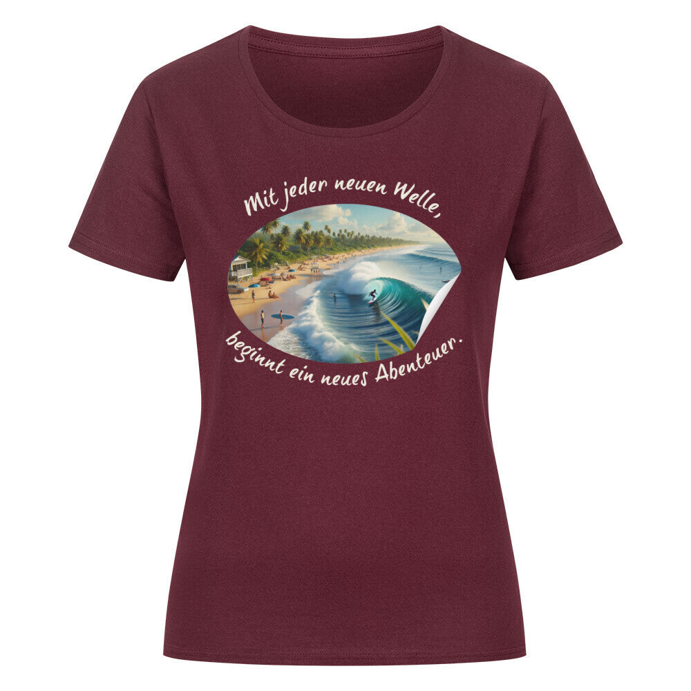 Organic Abenteuer Ladys Shirt, "Abenteuer, Wellen" Burgunder