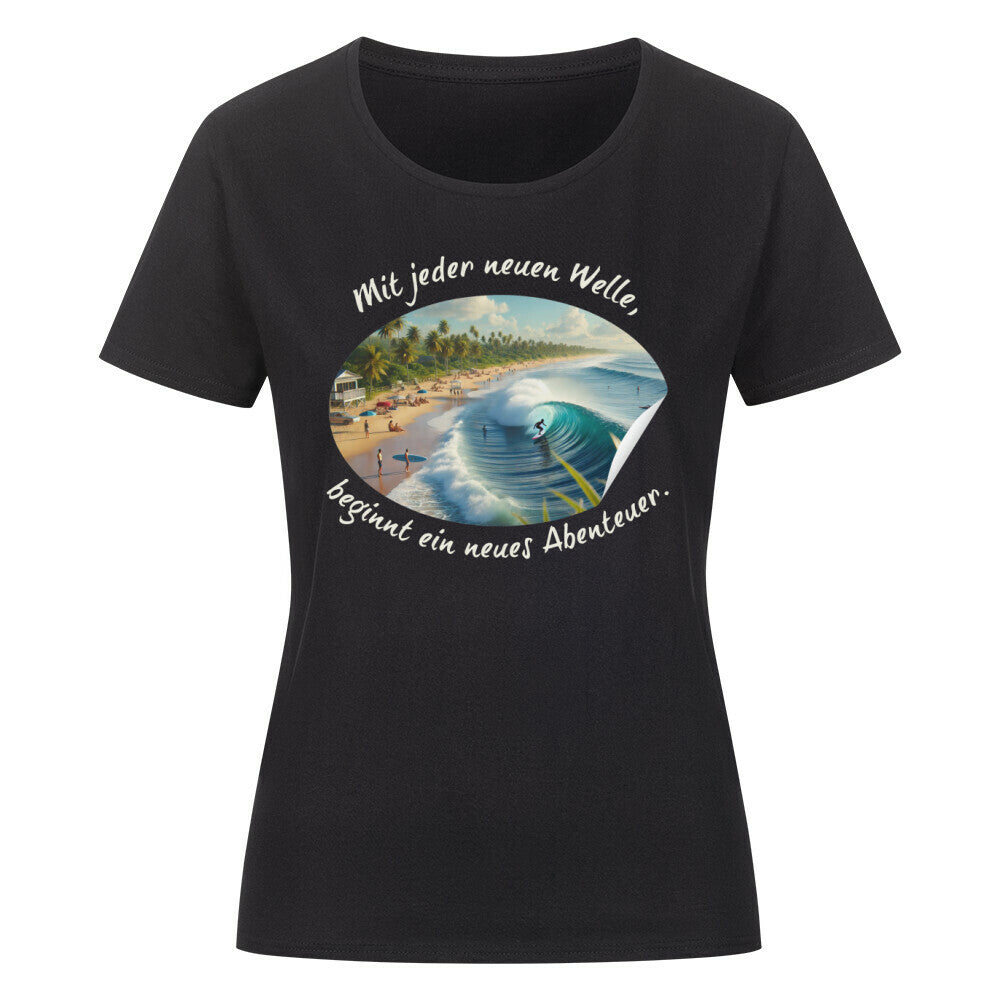 Organic Abenteuer Ladys Shirt, "Abenteuer, Wellen" schwarz