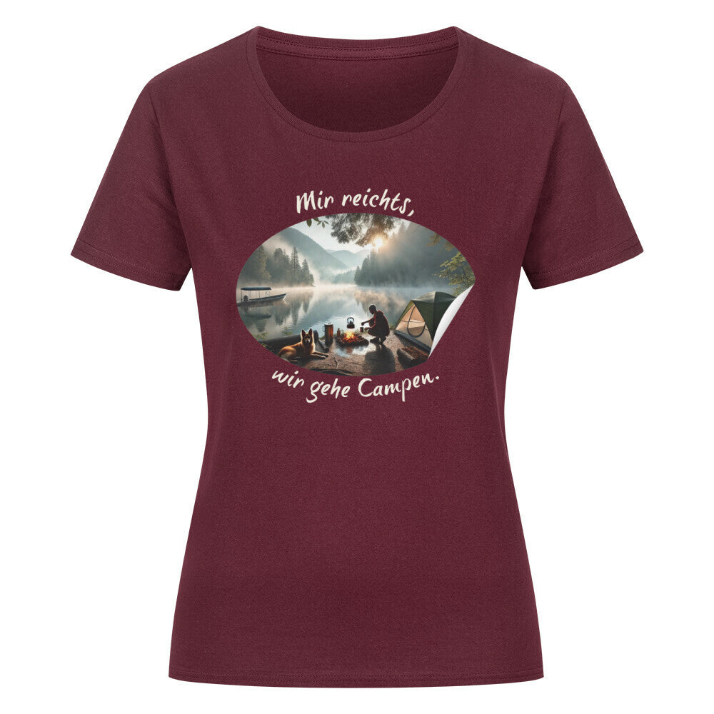 Organic Abenteuer Ladys Shirt, "Mir reichts, ich gehe Campen" Burgunder