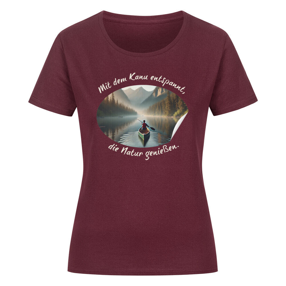 Organic Abenteuer Ladys Shirt, "Mit dem Kanu" Burgund