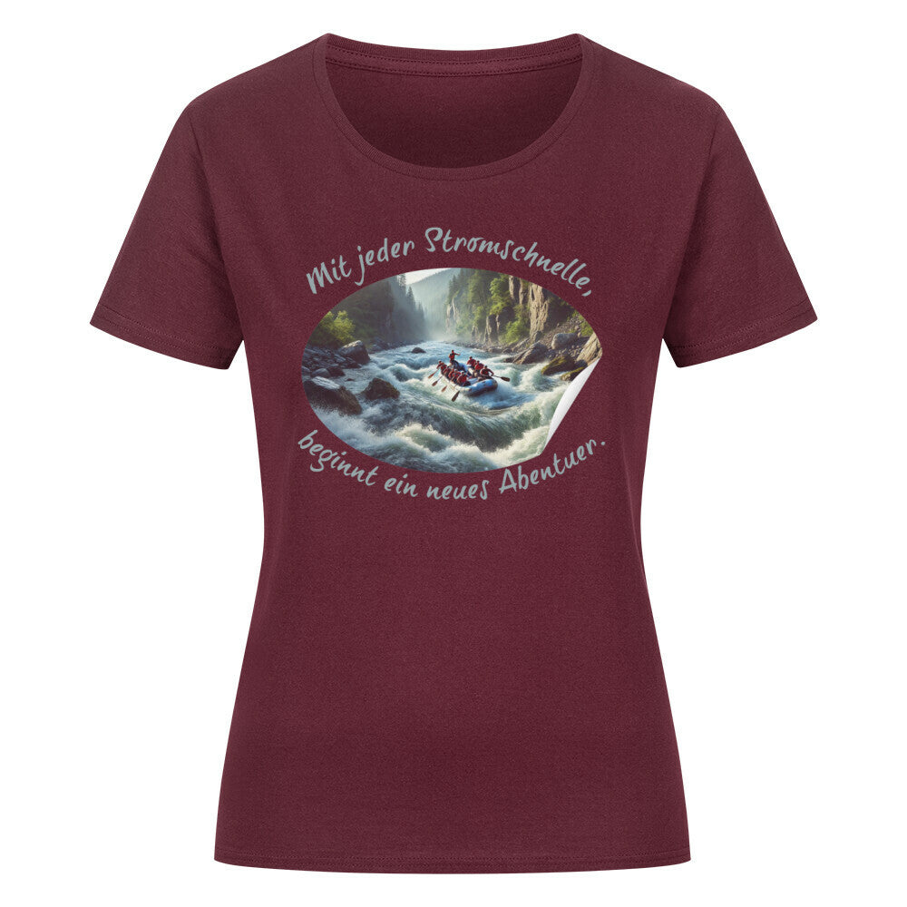 Organic Abenteuer Ladys Shirt, "Wildwasser Rafting" Burgunder